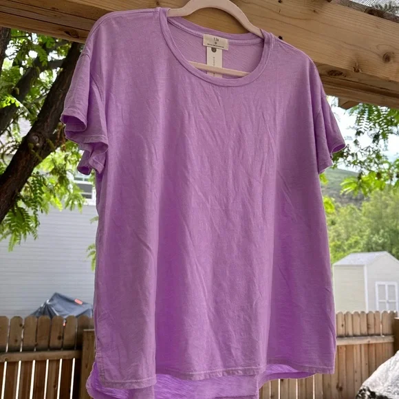 Anthropologie NWT T.La Lilac Lavender Flutter Ruffle Short Sleeve Boxy Crop SM - Picture 9 of 16